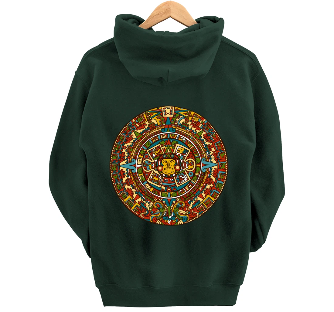 Aztec Mandala for Sun God Calendar Souvenir Mexico Aztec Pullover Hoodie