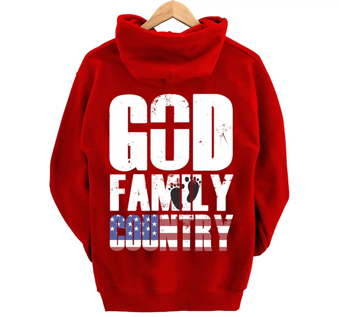 GOD FAMILY COUNTRY Christian Cross American Flag Baby Feet Pullover Hoodie