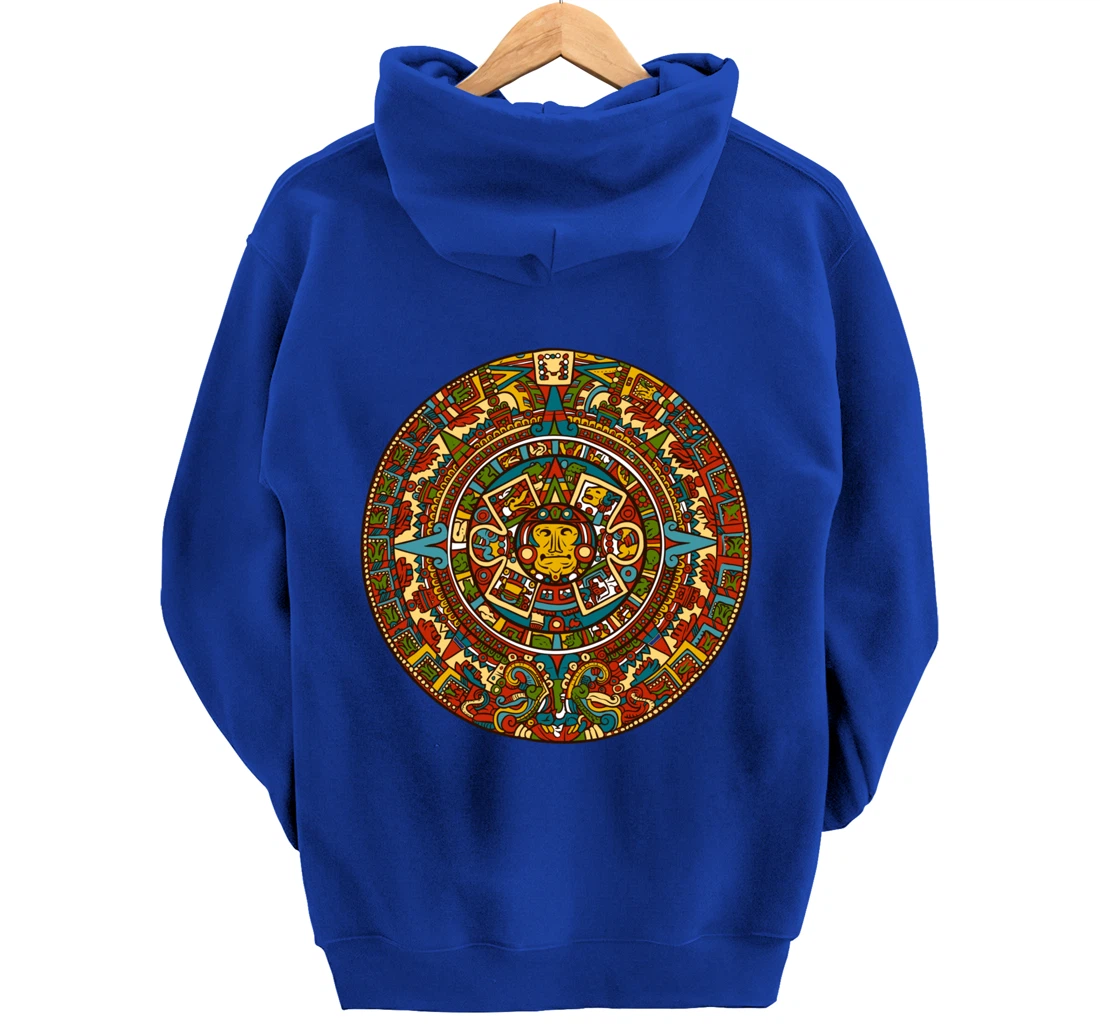 Aztec Mandala for Sun God Calendar Souvenir Mexico Aztec Pullover Hoodie