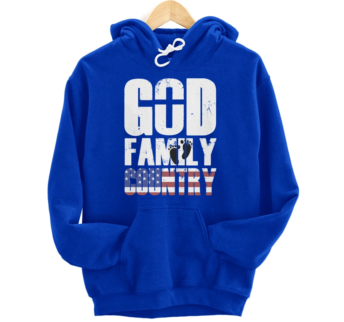 GOD FAMILY COUNTRY Christian Cross American Flag Baby Feet Pullover Hoodie