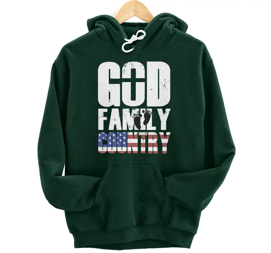 GOD FAMILY COUNTRY Christian Cross American Flag Baby Feet Pullover Hoodie