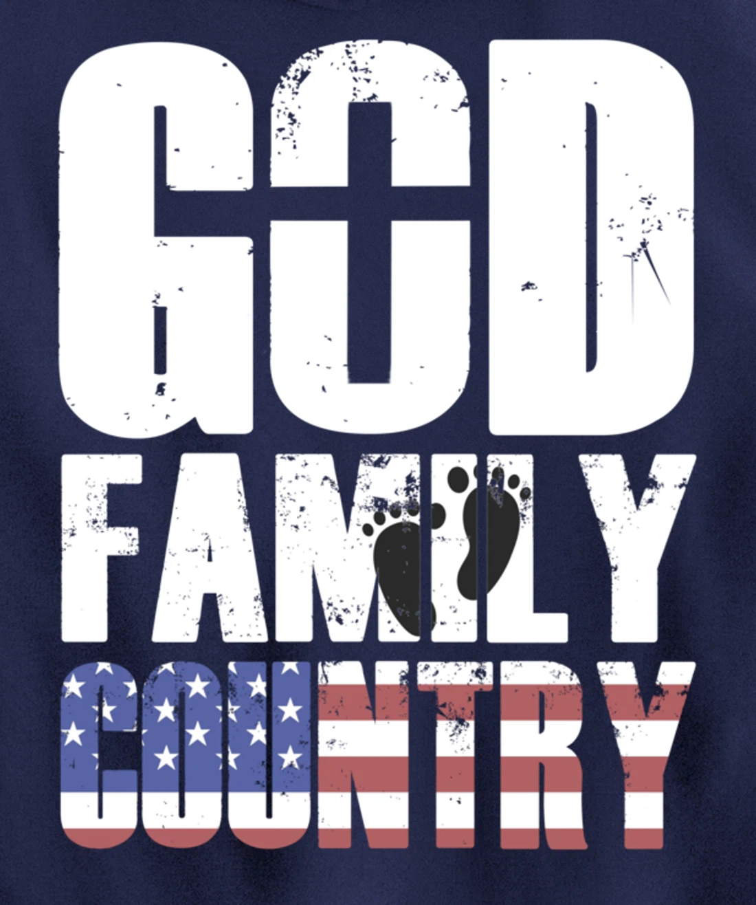 GOD FAMILY COUNTRY Christian Cross American Flag Baby Feet Pullover Hoodie