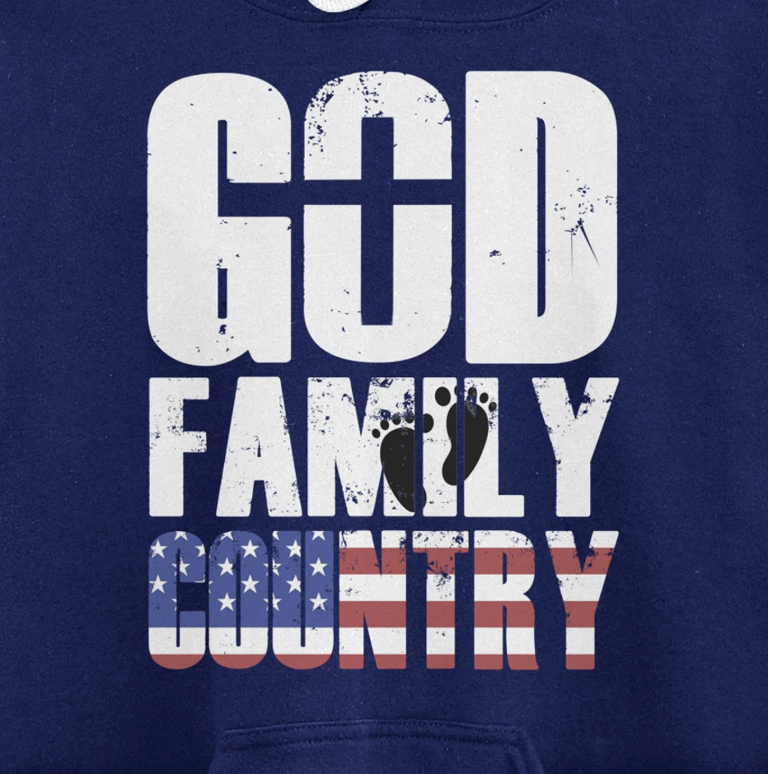 GOD FAMILY COUNTRY Christian Cross American Flag Baby Feet Pullover Hoodie