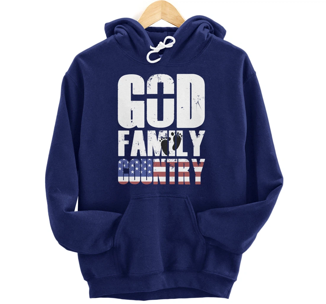 GOD FAMILY COUNTRY Christian Cross American Flag Baby Feet Pullover Hoodie