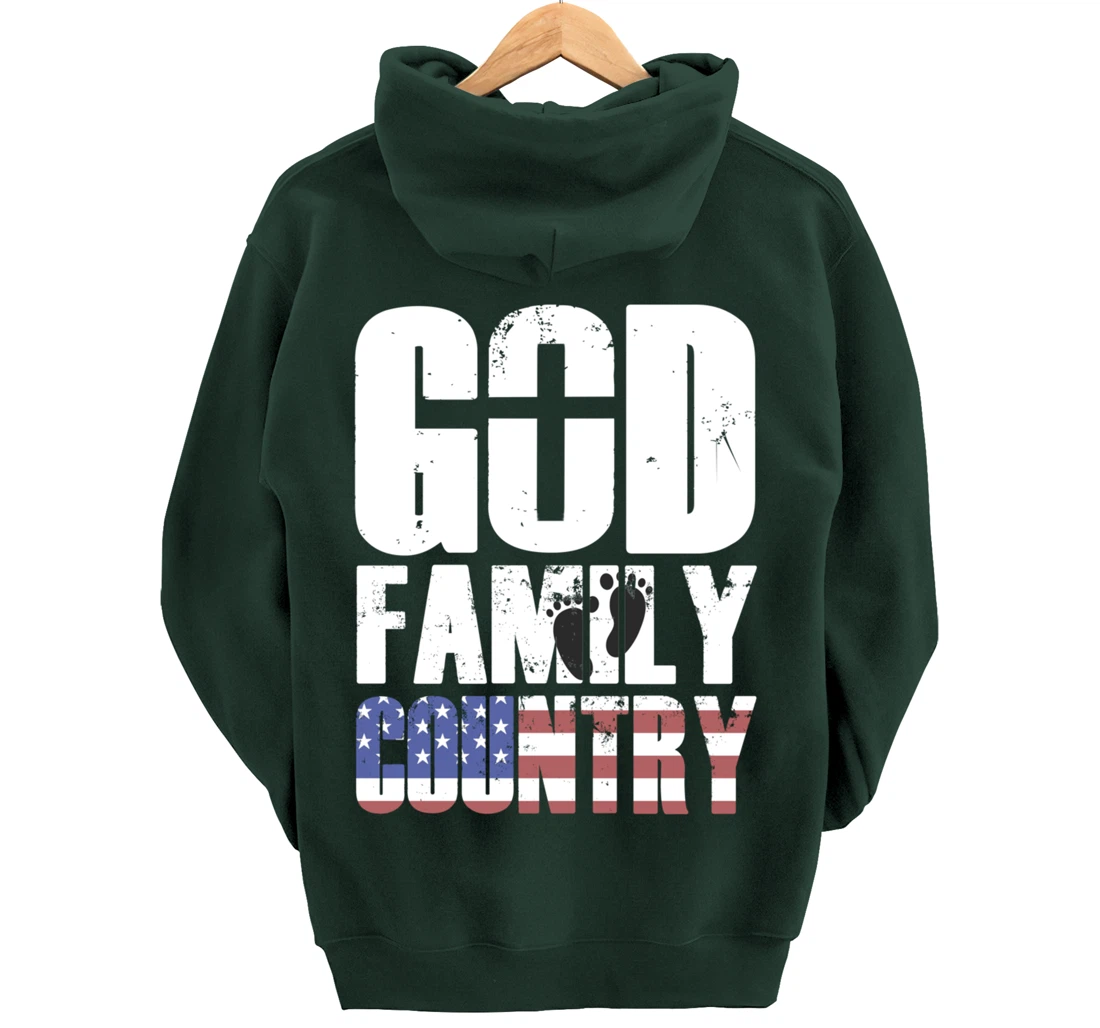 GOD FAMILY COUNTRY Christian Cross American Flag Baby Feet Pullover Hoodie