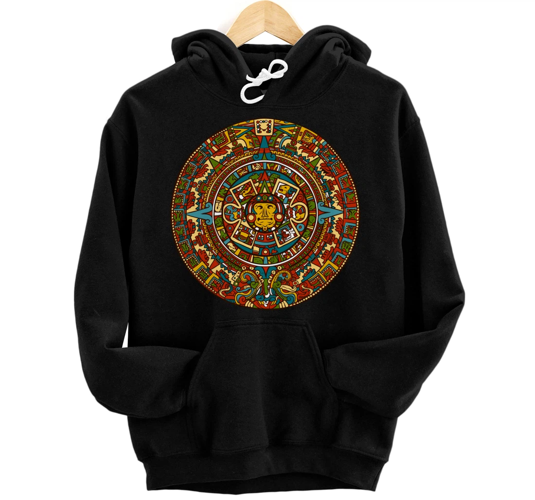 Aztec Mandala for Sun God Calendar Souvenir Mexico Aztec Pullover Hoodie