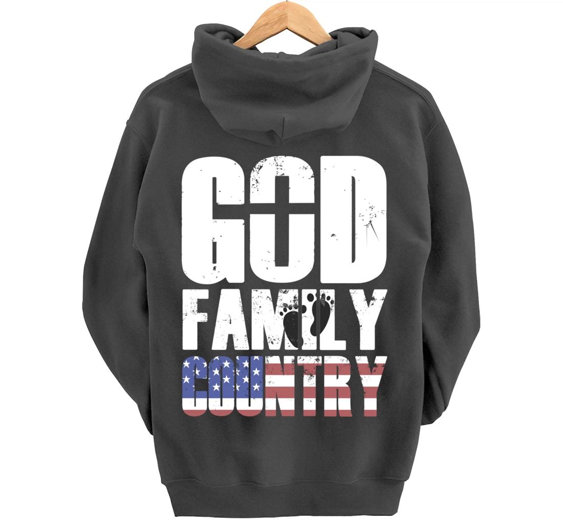 GOD FAMILY COUNTRY Christian Cross American Flag Baby Feet Pullover Hoodie