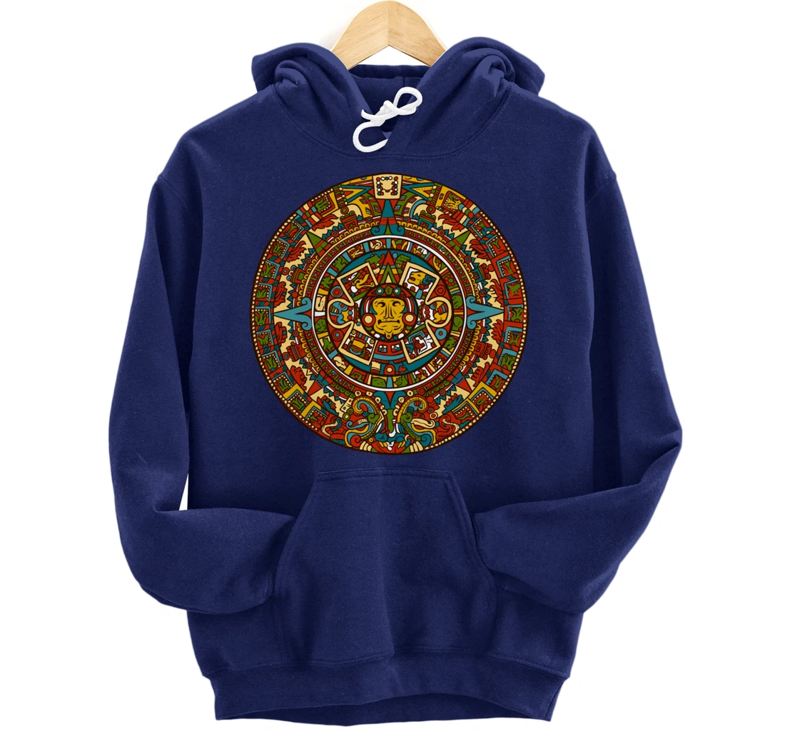 Aztec Mandala for Sun God Calendar Souvenir Mexico Aztec Pullover Hoodie