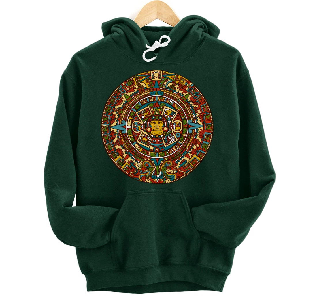 Aztec Mandala for Sun God Calendar Souvenir Mexico Aztec Pullover Hoodie