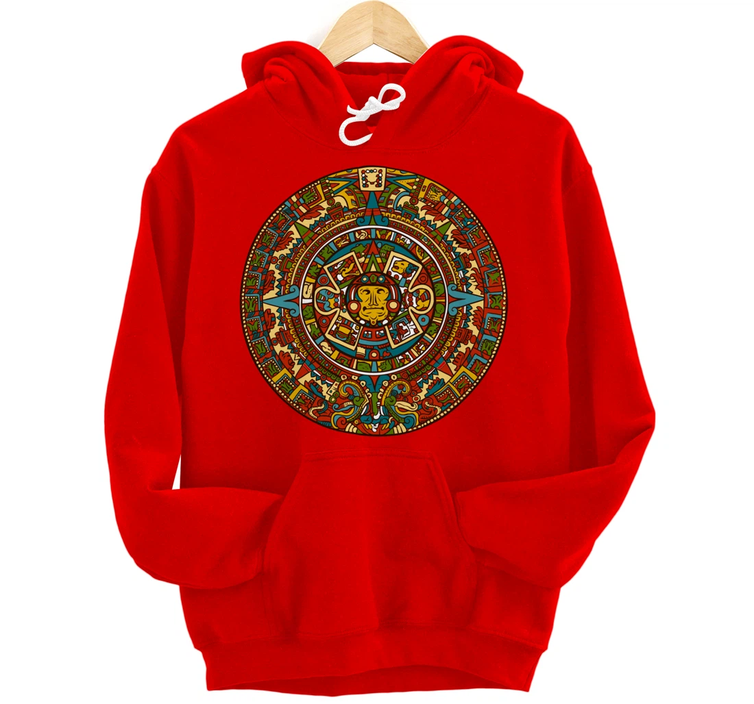 Aztec Mandala for Sun God Calendar Souvenir Mexico Aztec Pullover Hoodie