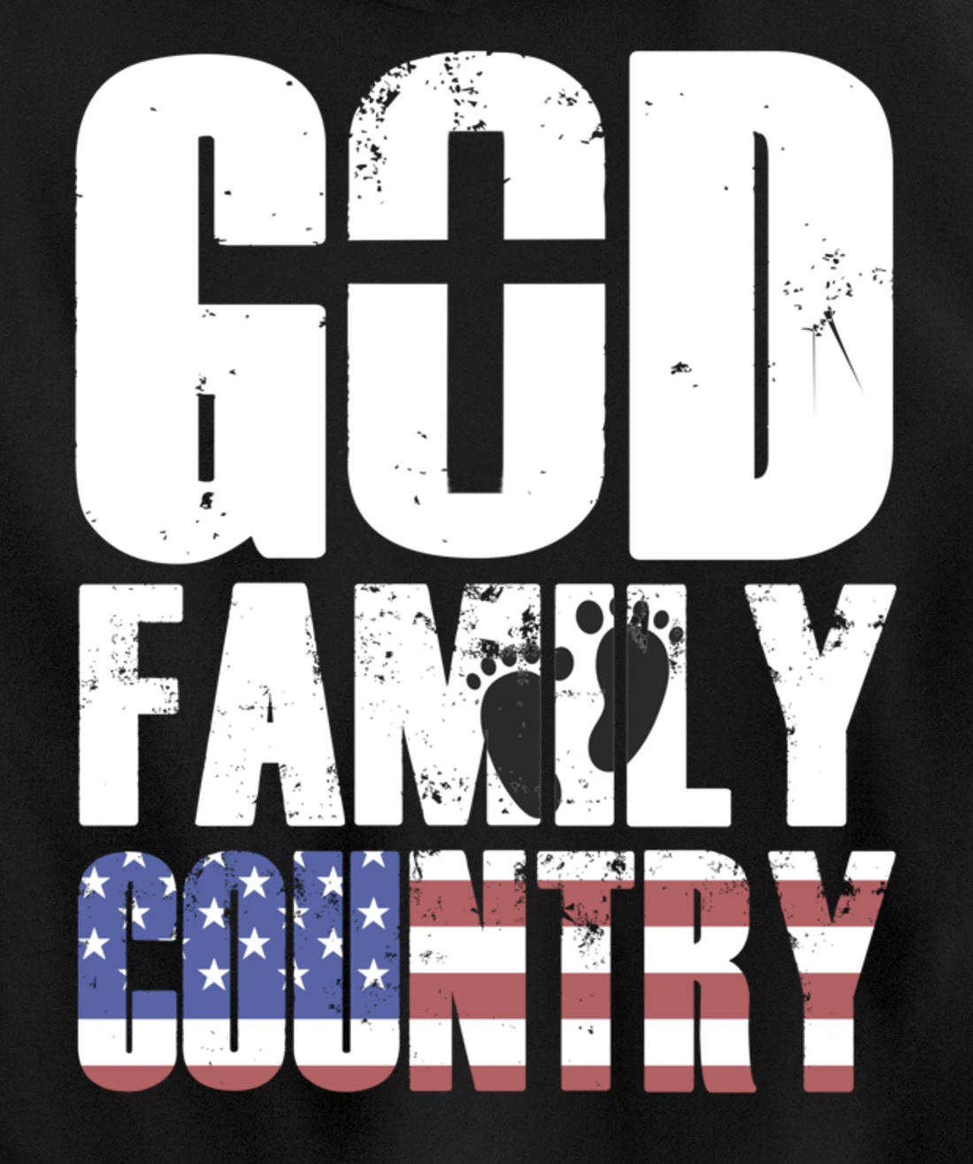 GOD FAMILY COUNTRY Christian Cross American Flag Baby Feet Pullover Hoodie