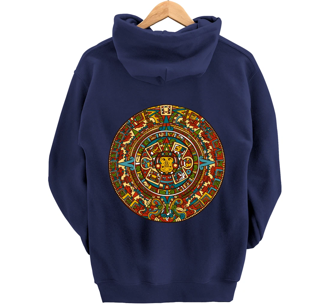 Aztec Mandala for Sun God Calendar Souvenir Mexico Aztec Pullover Hoodie