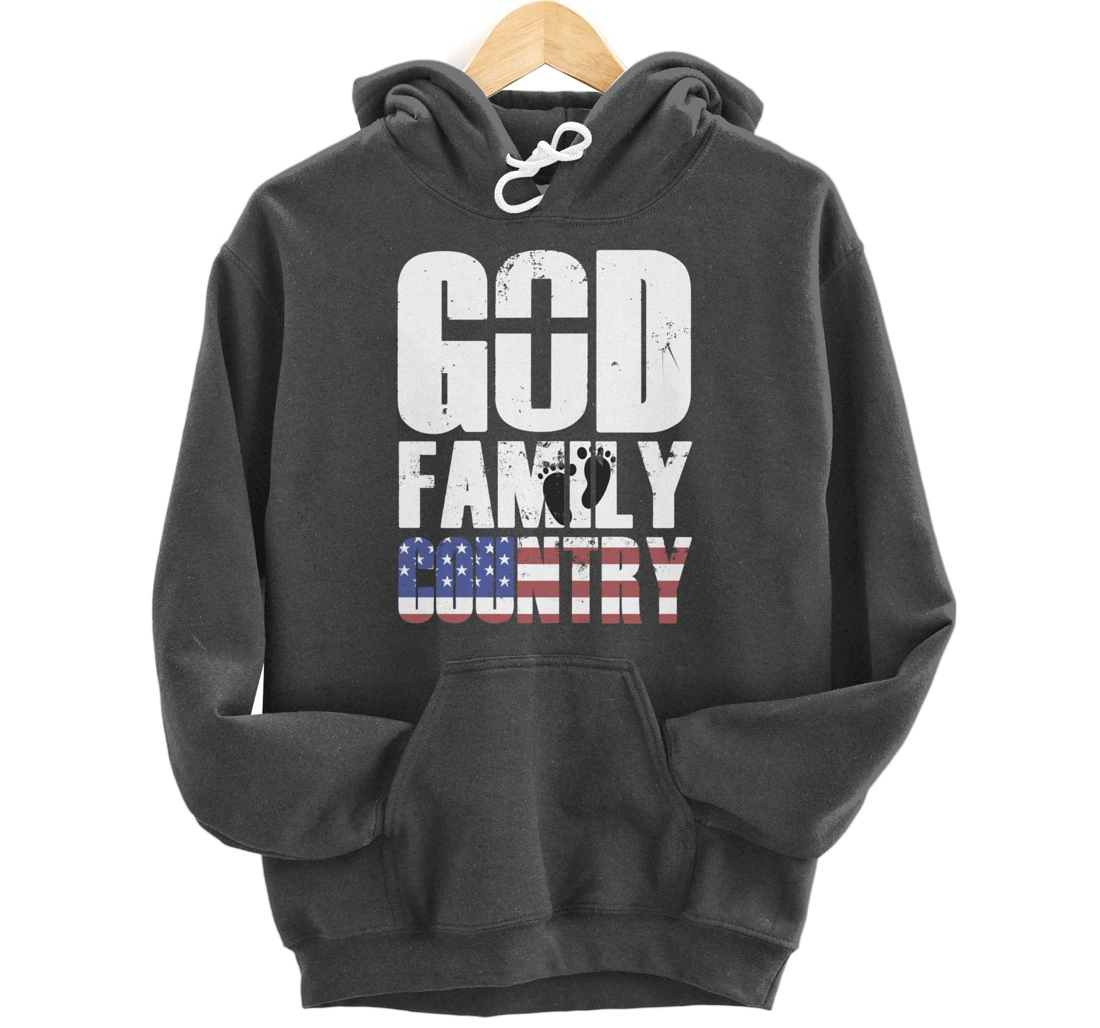 GOD FAMILY COUNTRY Christian Cross American Flag Baby Feet Pullover Hoodie