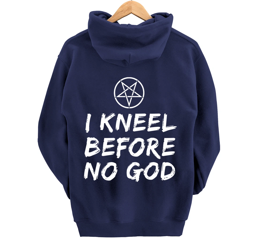 I Kneel Before No God Pentagram Goth Gothic Grunge Satanic Pullover Hoodie