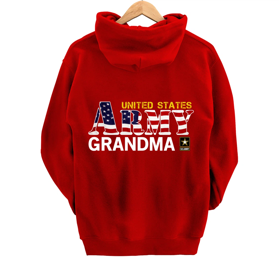 United States Army Grandma With American Flag Gift Veteran Pullover Hoodie