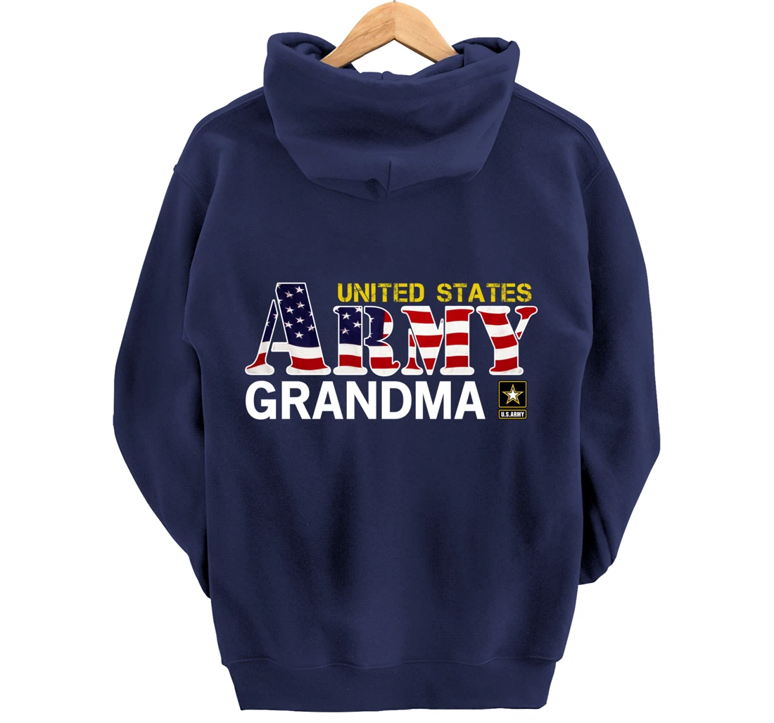 United States Army Grandma With American Flag Gift Veteran Pullover Hoodie