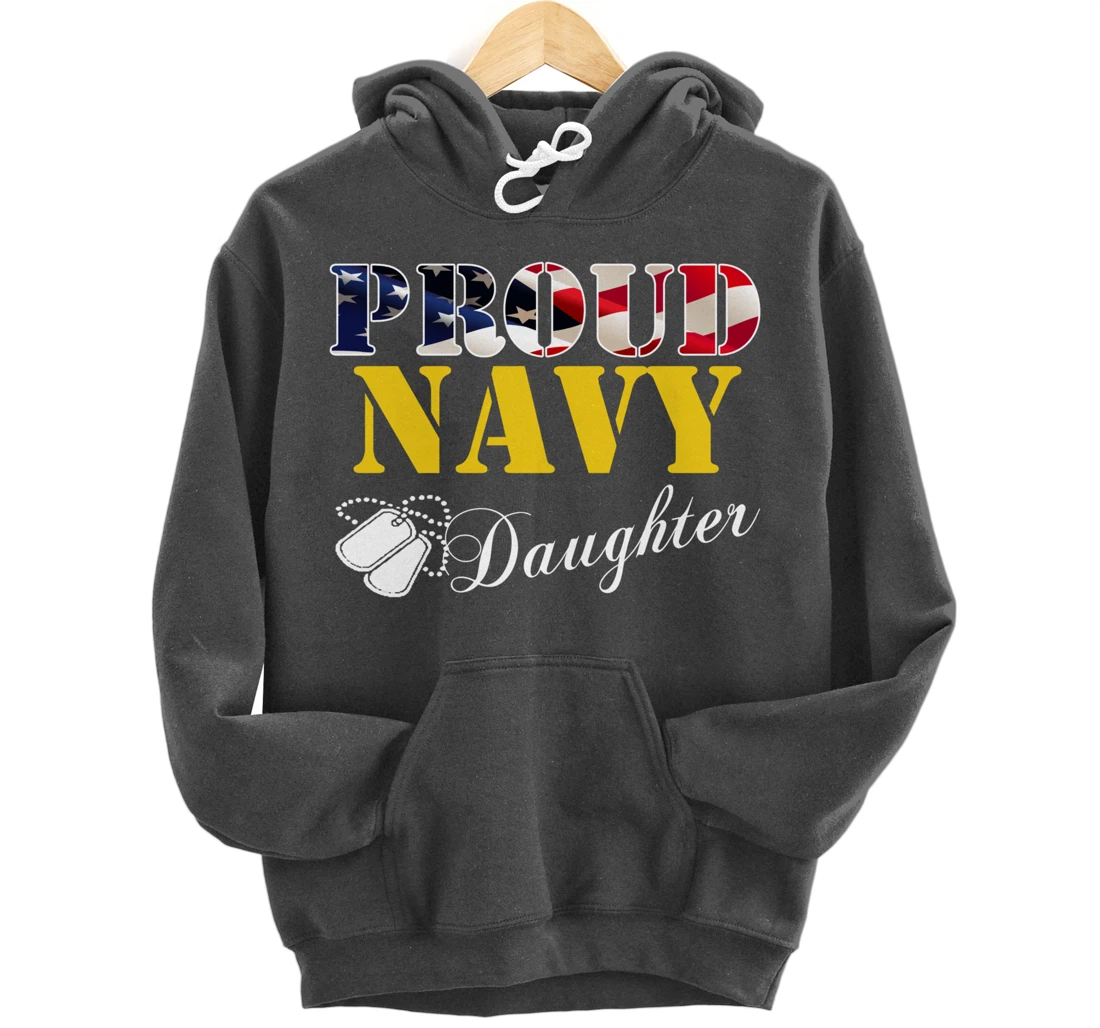 Vintage Proud Navy Daughter With American Flag Gift Veteran Pullover Hoodie
