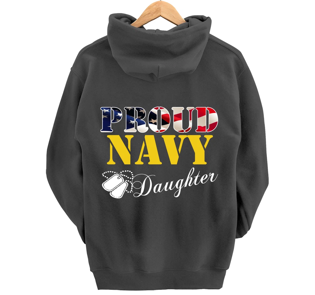 Vintage Proud Navy Daughter With American Flag Gift Veteran Pullover Hoodie