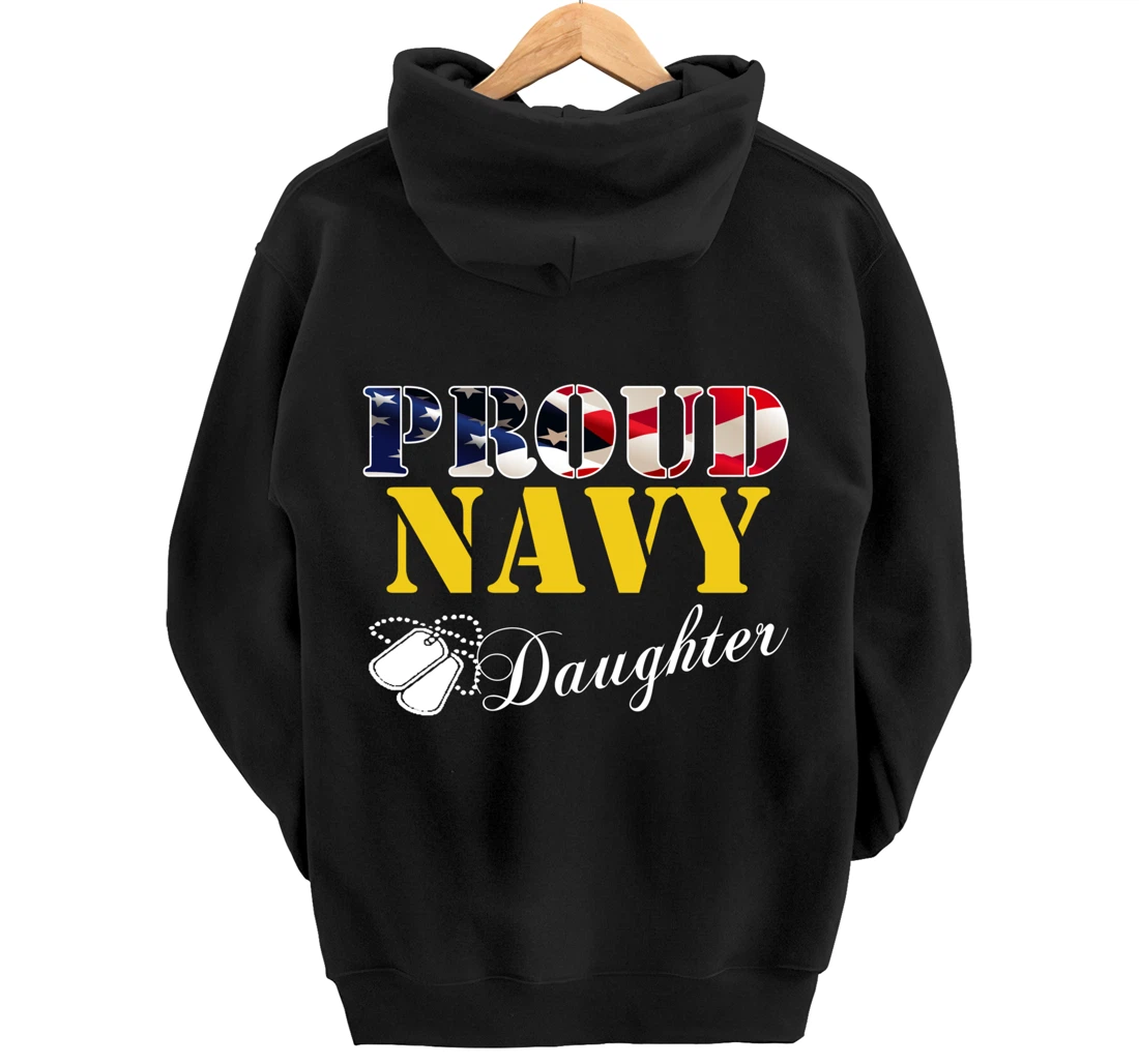 Vintage Proud Navy Daughter With American Flag Gift Veteran Pullover Hoodie
