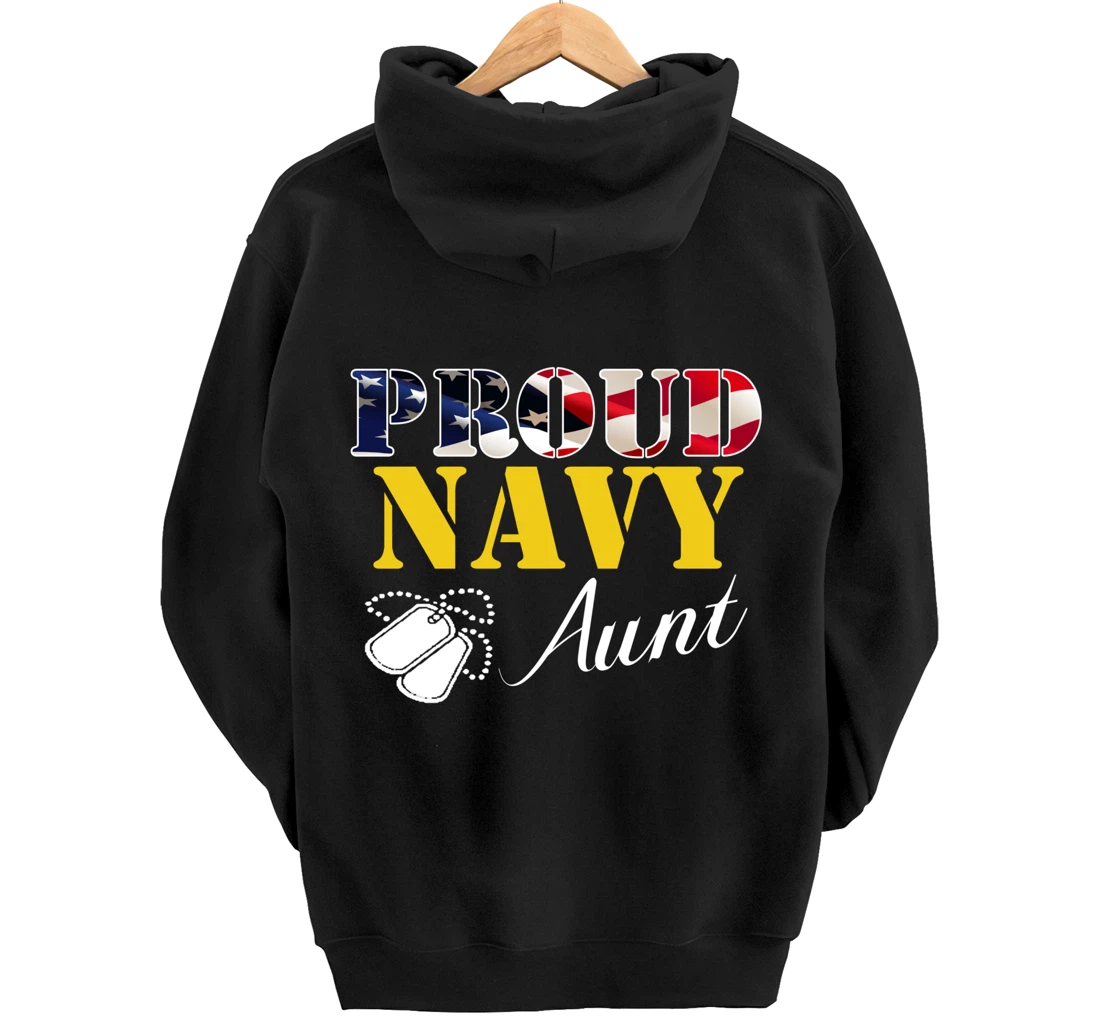 Vintage Proud Navy Aunt With American Flag Gift Veteran Pullover Hoodie
