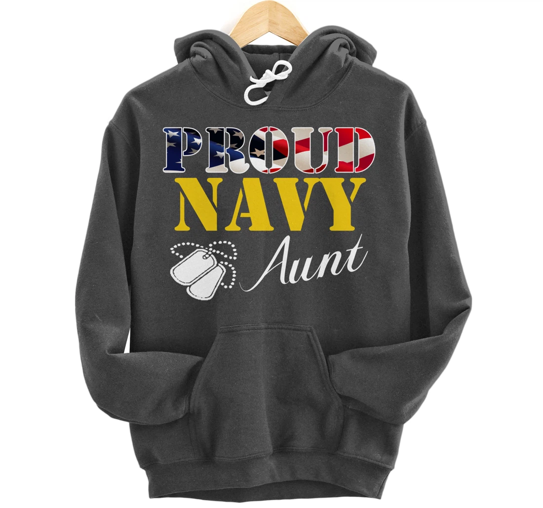 Vintage Proud Navy Aunt With American Flag Gift Veteran Pullover Hoodie
