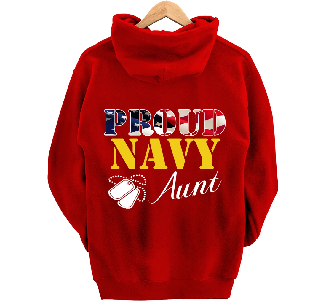 Vintage Proud Navy Aunt With American Flag Gift Veteran Pullover Hoodie