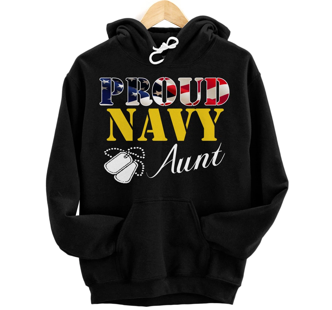 Vintage Proud Navy Aunt With American Flag Gift Veteran Pullover Hoodie