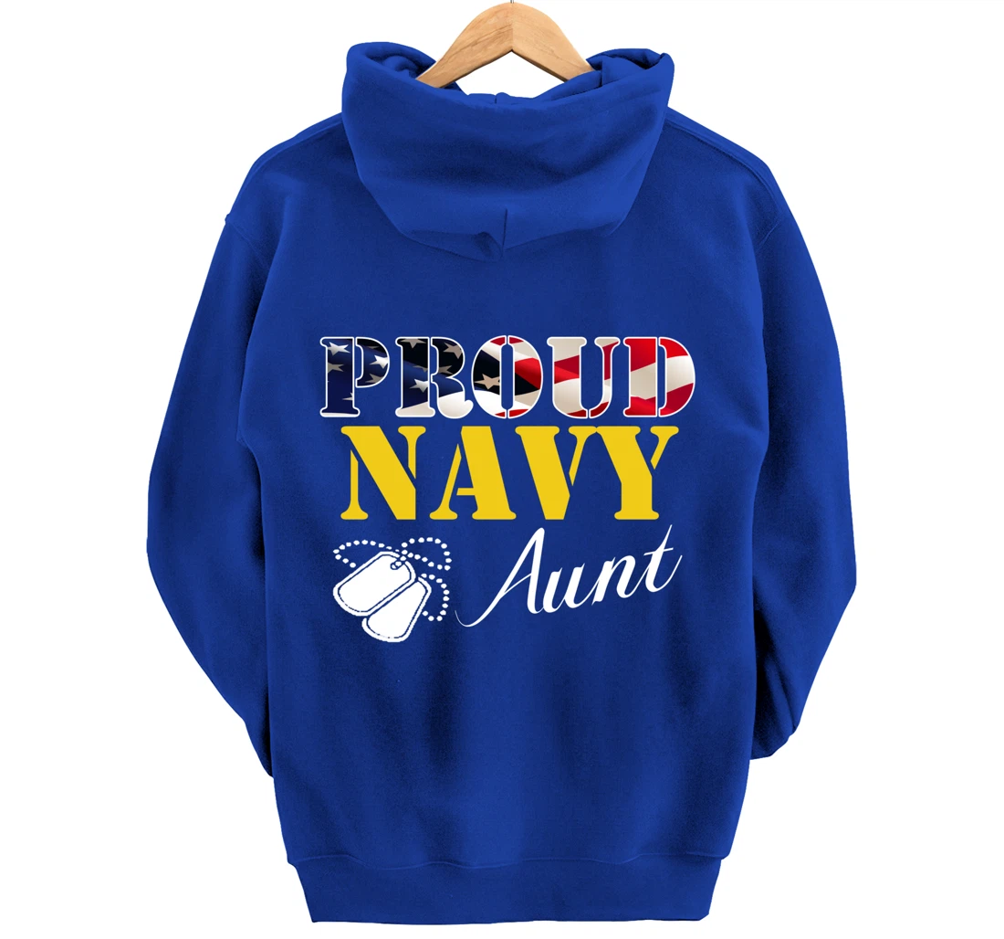 Vintage Proud Navy Aunt With American Flag Gift Veteran Pullover Hoodie