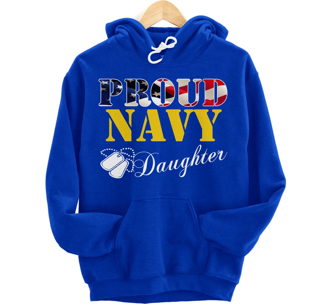 Vintage Proud Navy Daughter With American Flag Gift Veteran Pullover Hoodie