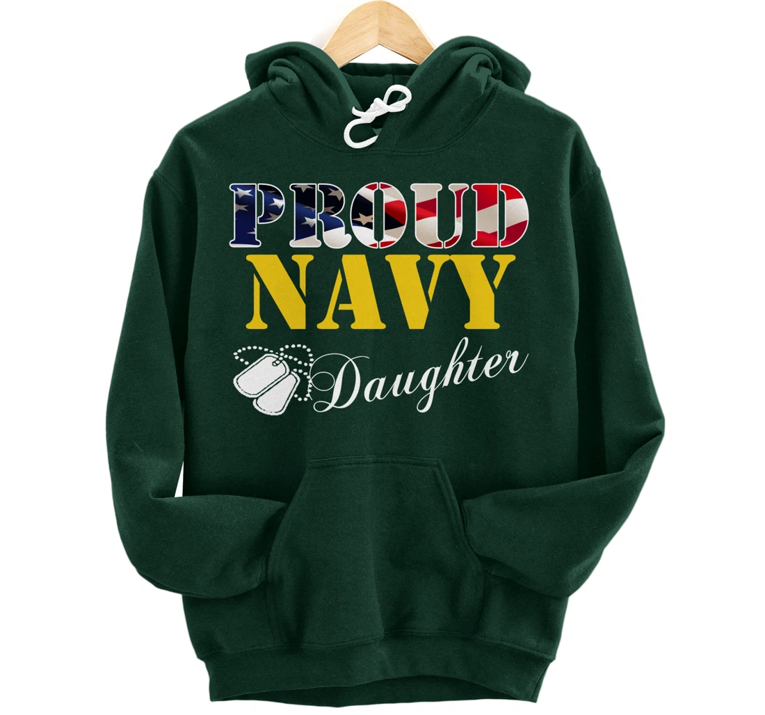 Vintage Proud Navy Daughter With American Flag Gift Veteran Pullover Hoodie