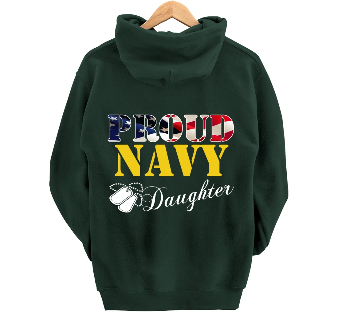 Vintage Proud Navy Daughter With American Flag Gift Veteran Pullover Hoodie