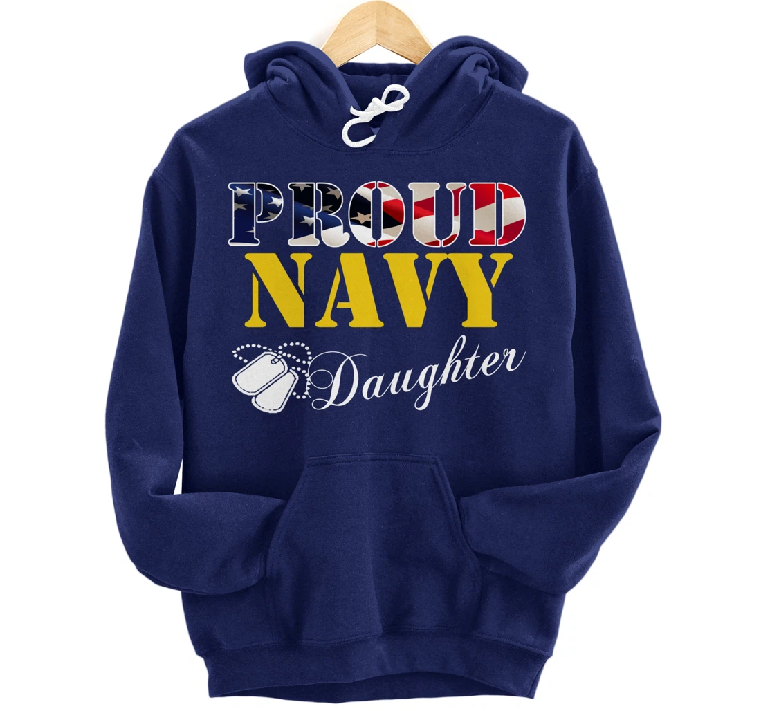 Vintage Proud Navy Daughter With American Flag Gift Veteran Pullover Hoodie
