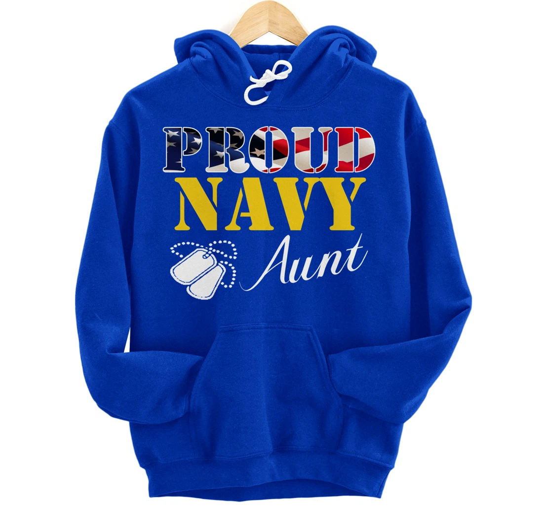 Vintage Proud Navy Aunt With American Flag Gift Veteran Pullover Hoodie