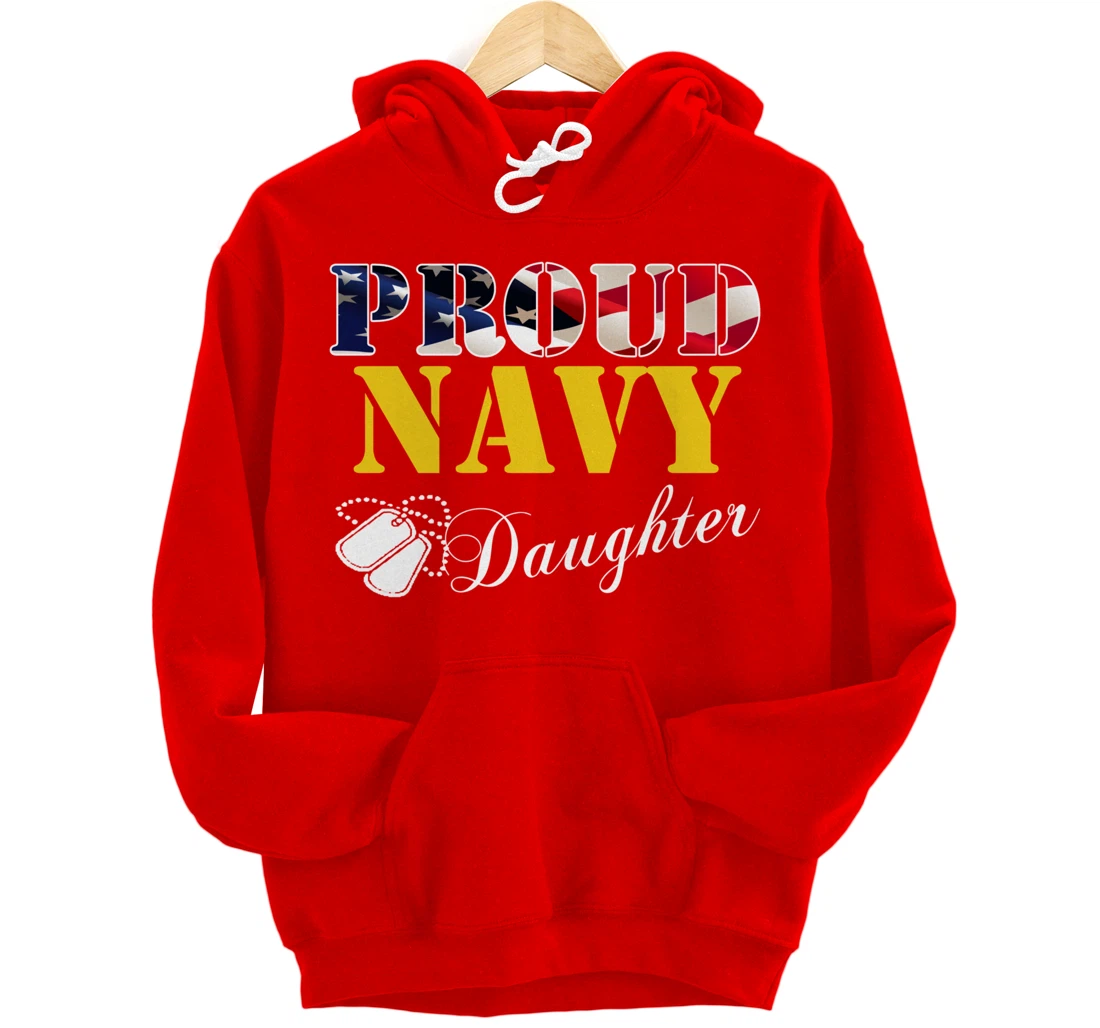 Vintage Proud Navy Daughter With American Flag Gift Veteran Pullover Hoodie