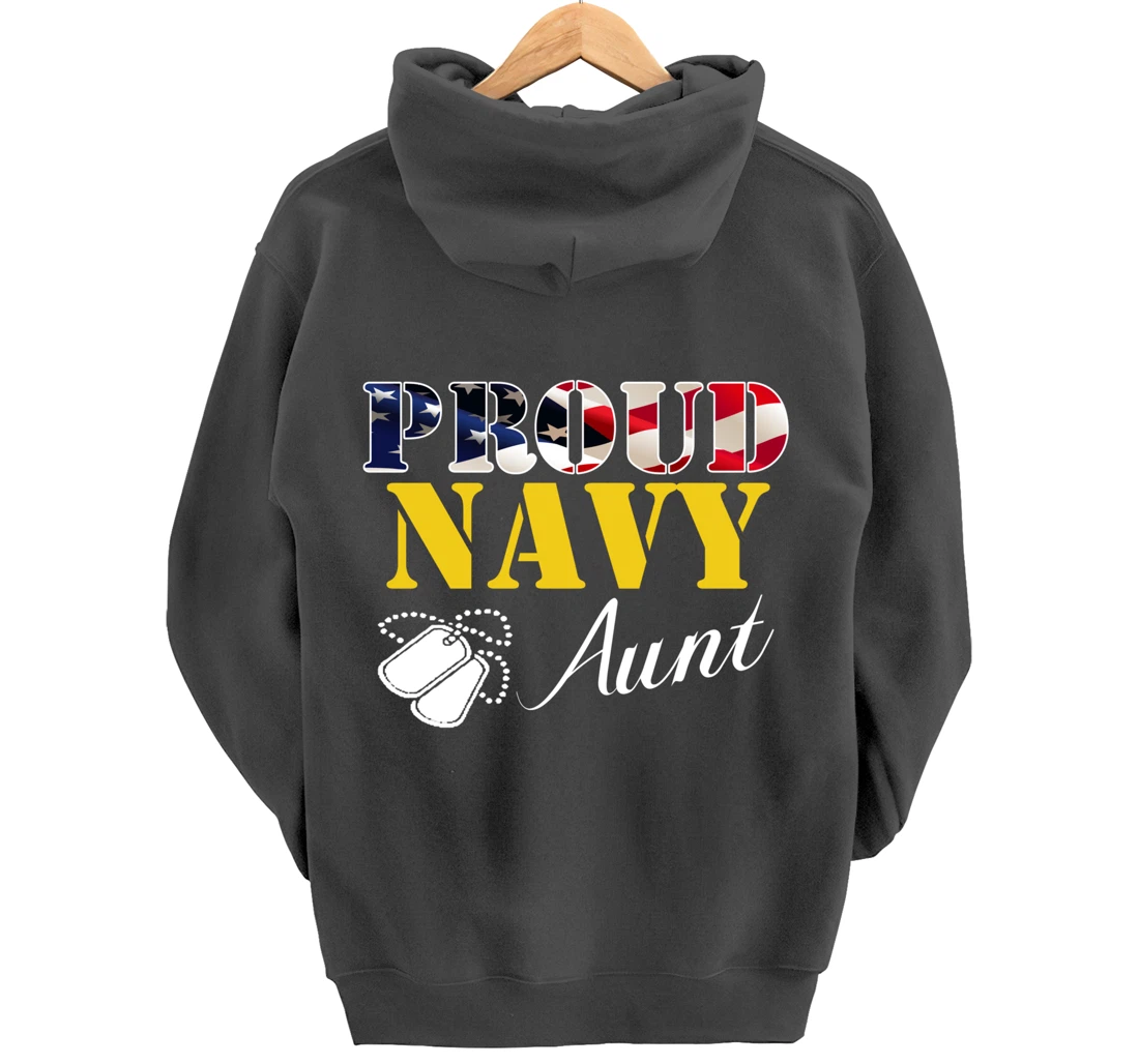 Vintage Proud Navy Aunt With American Flag Gift Veteran Pullover Hoodie