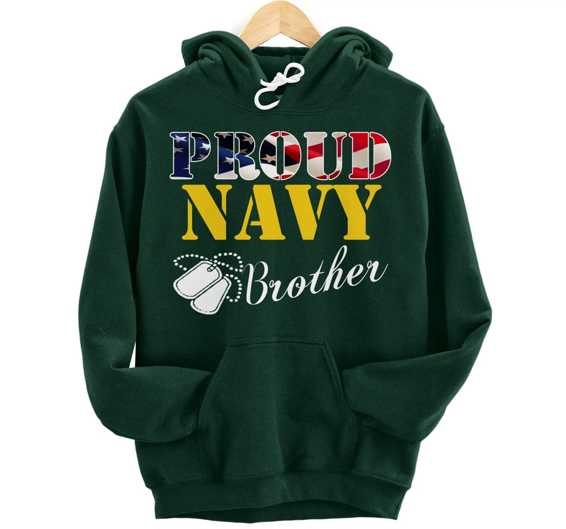 Vintage Proud Navy Brother With American Flag Gift Veteran Pullover Hoodie