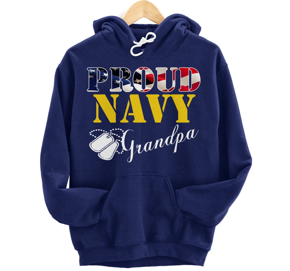Vintage Proud Navy Grandpa With American Flag Gift Veteran Pullover Hoodie