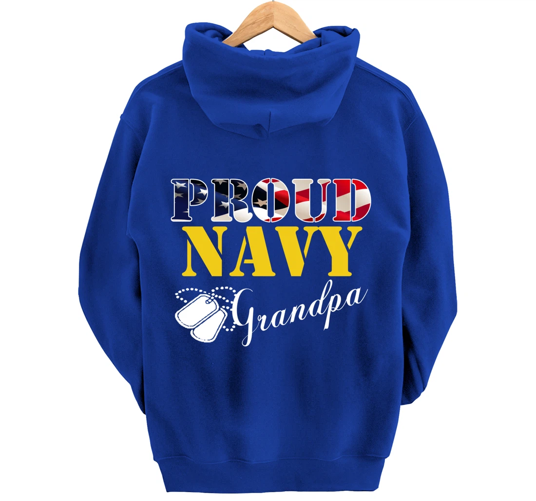Vintage Proud Navy Grandpa With American Flag Gift Veteran Pullover Hoodie