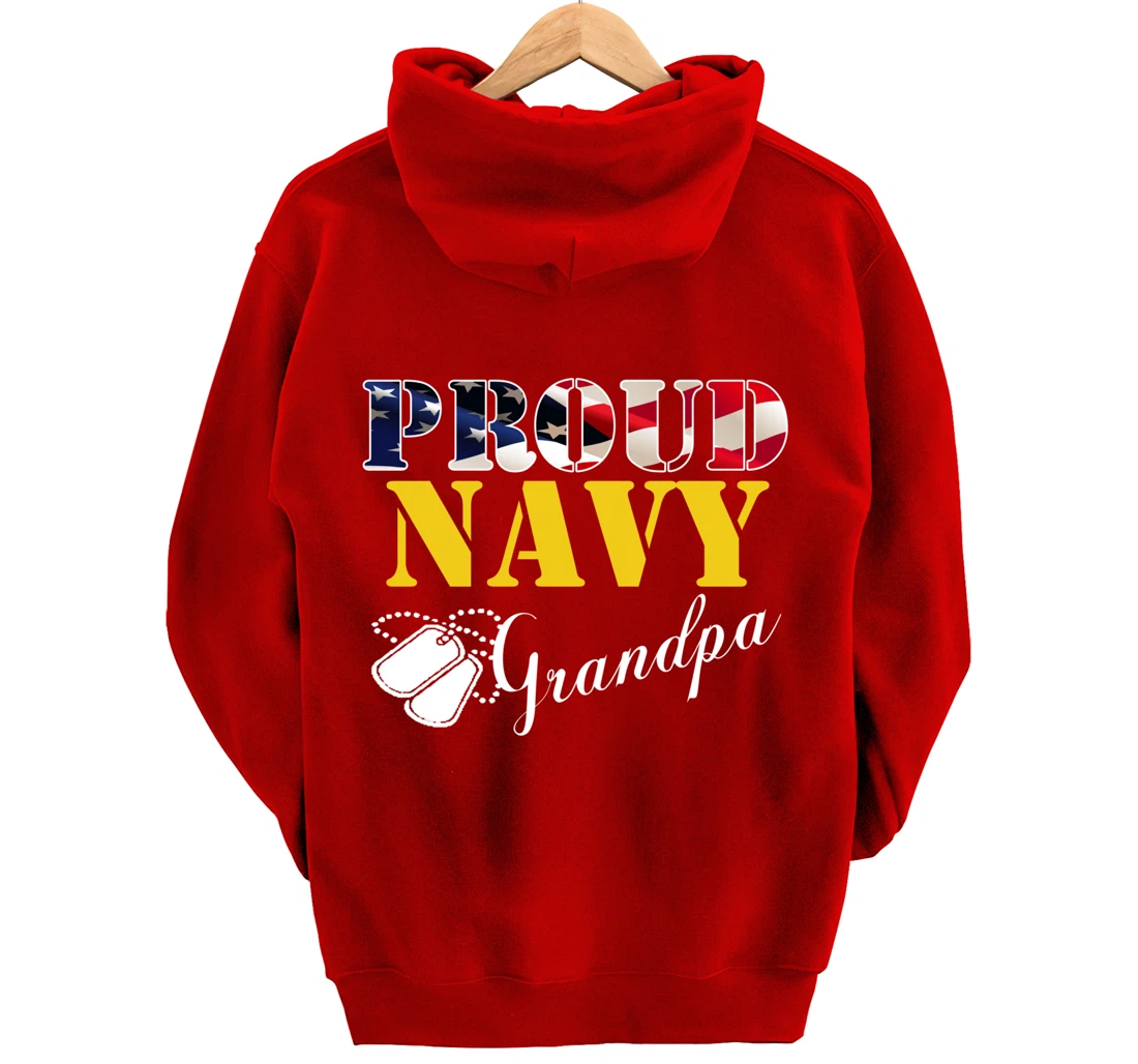 Vintage Proud Navy Grandpa With American Flag Gift Veteran Pullover Hoodie