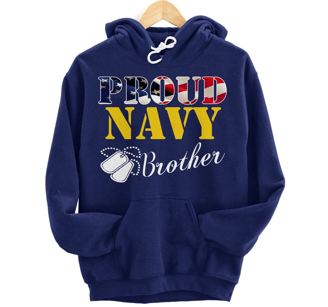 Vintage Proud Navy Brother With American Flag Gift Veteran Pullover Hoodie