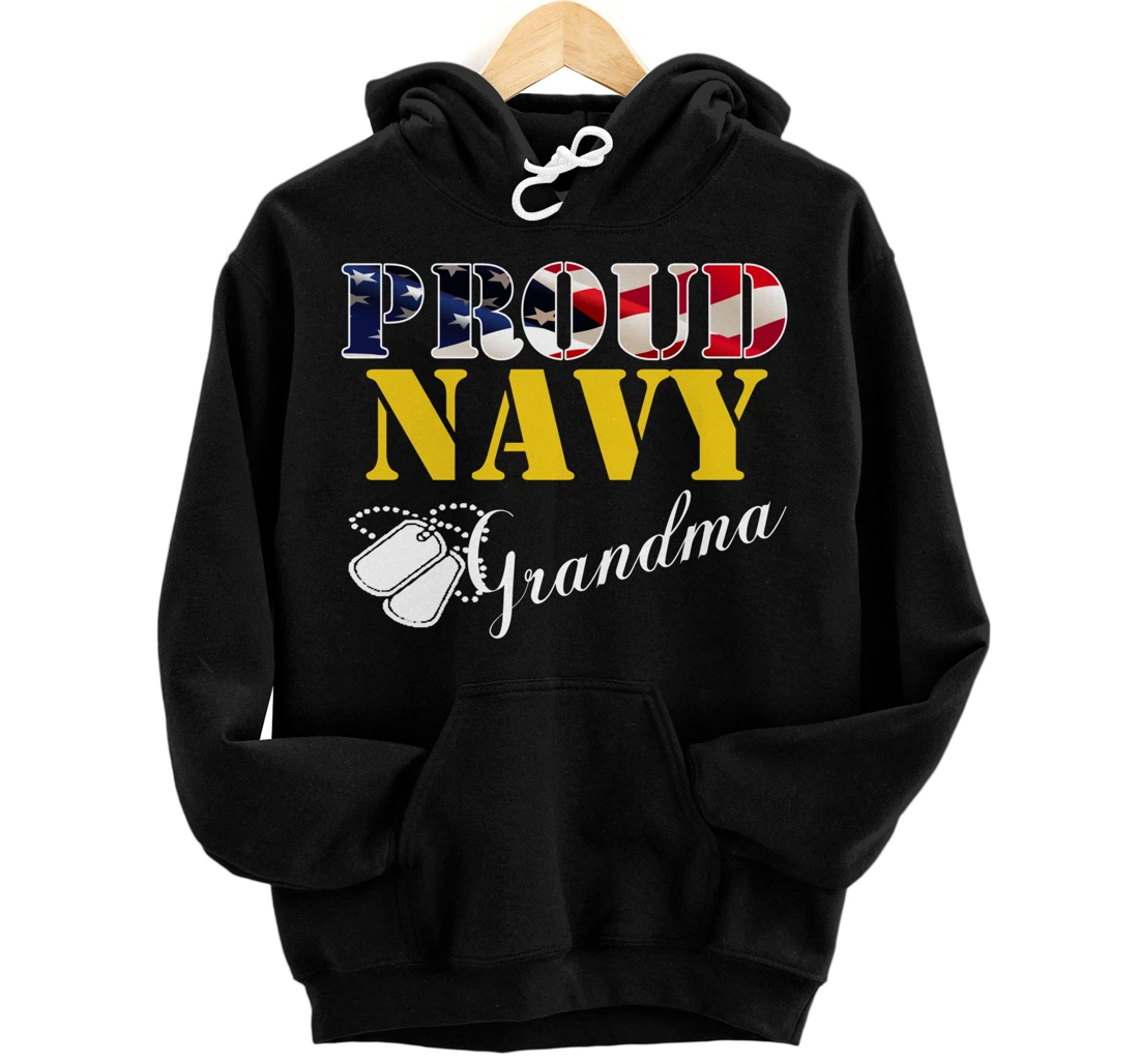 Vintage Proud Navy Grandma With American Flag Gift Veteran Pullover Hoodie