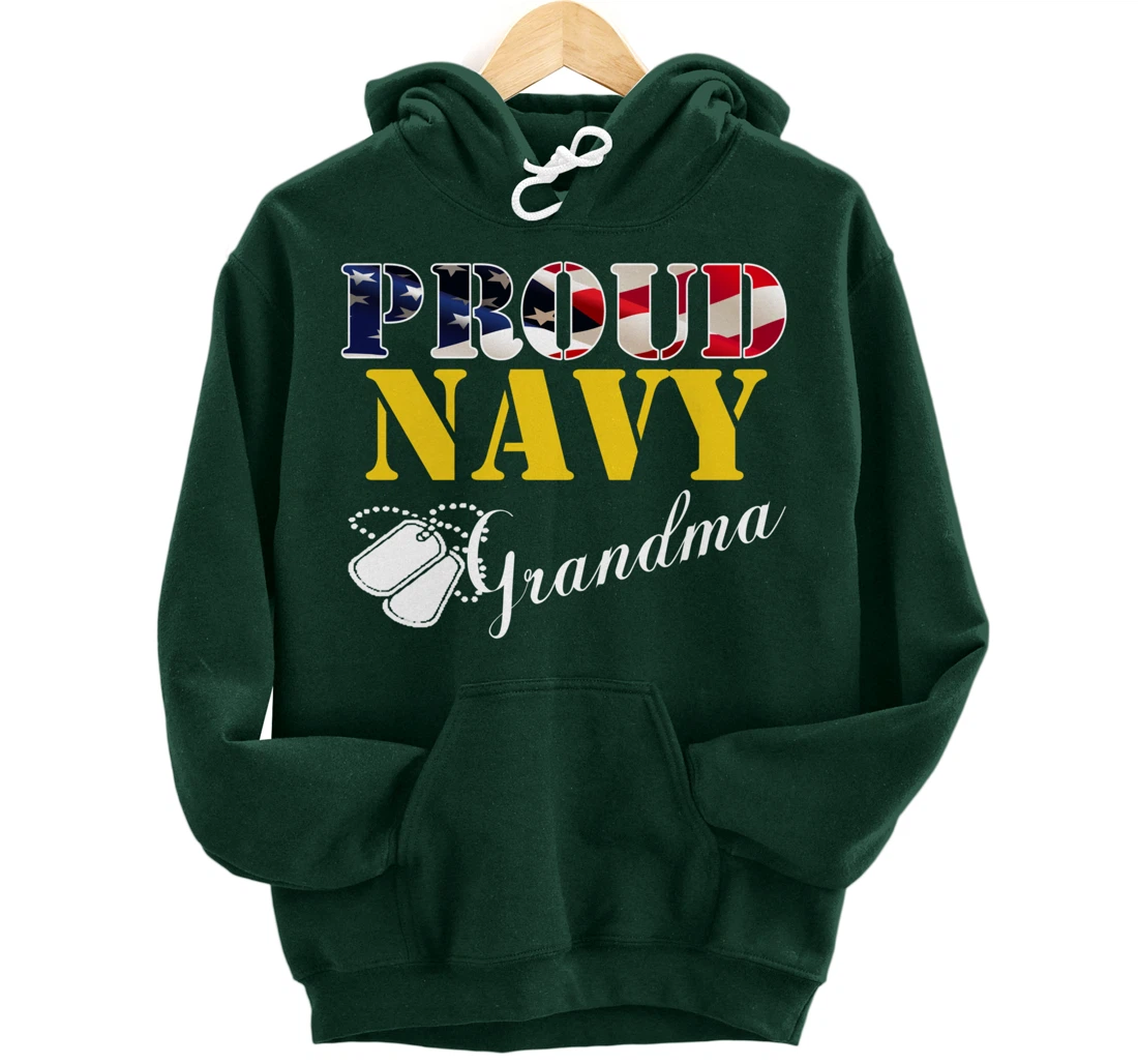 Vintage Proud Navy Grandma With American Flag Gift Veteran Pullover Hoodie