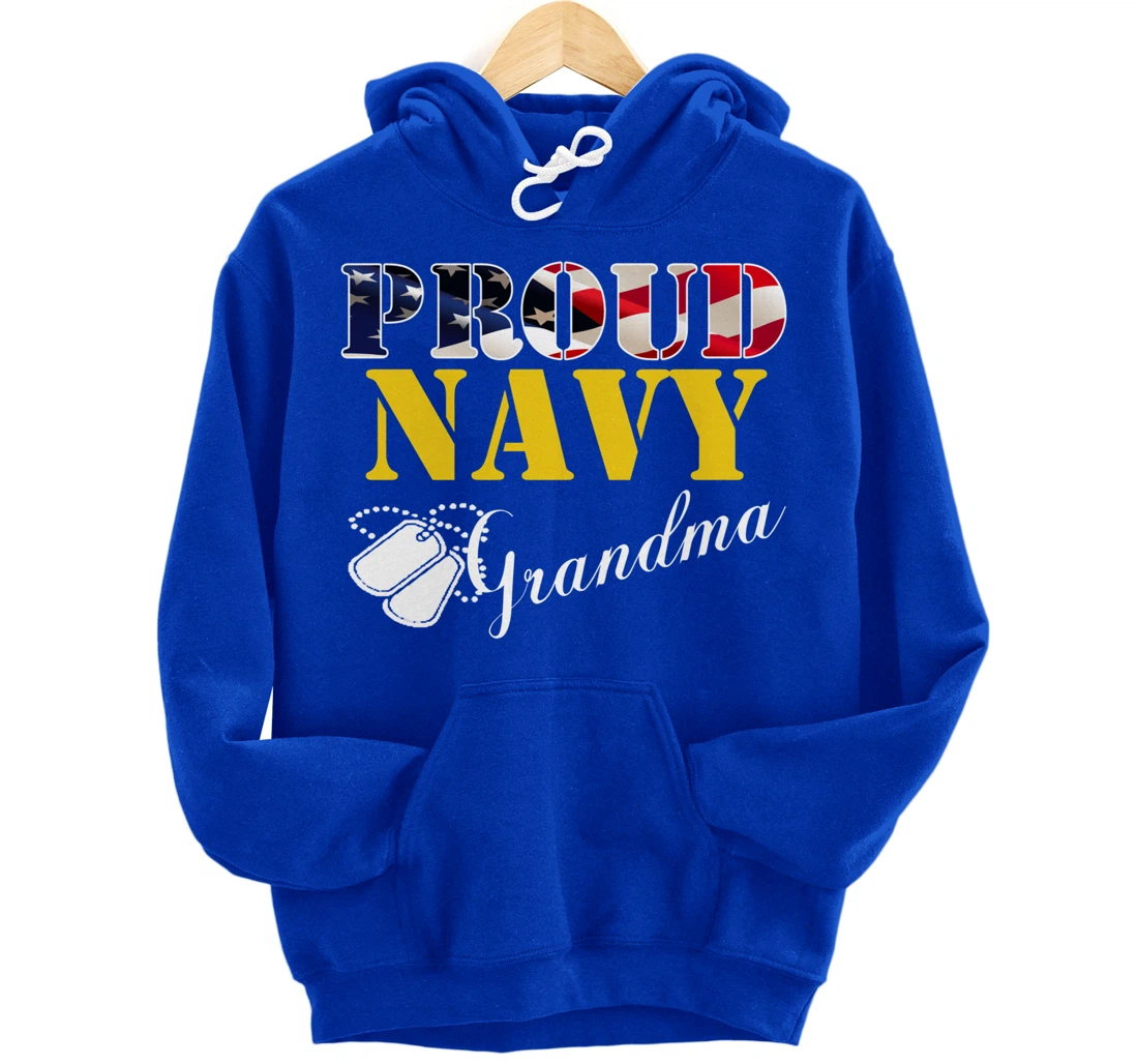 Vintage Proud Navy Grandma With American Flag Gift Veteran Pullover Hoodie