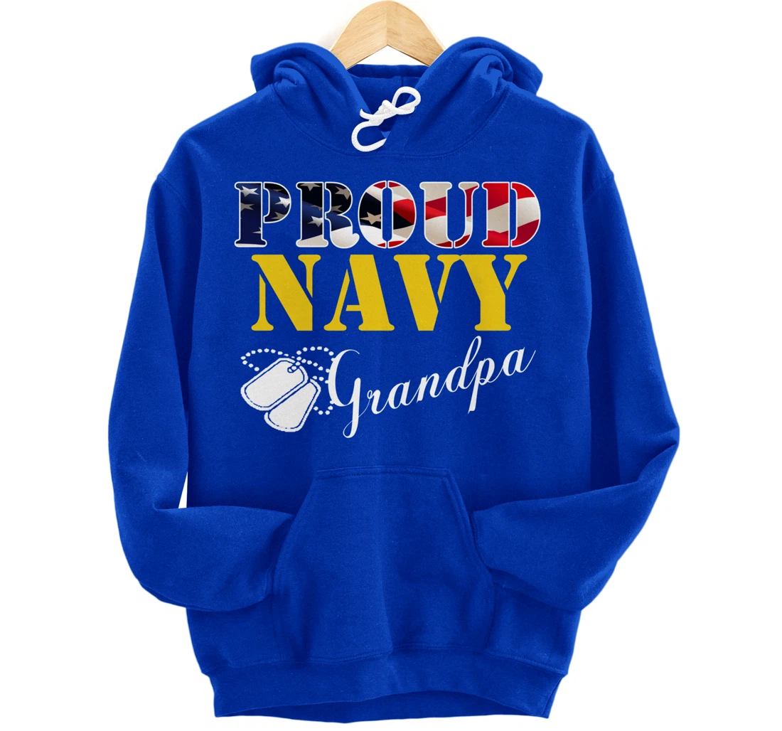 Vintage Proud Navy Grandpa With American Flag Gift Veteran Pullover Hoodie