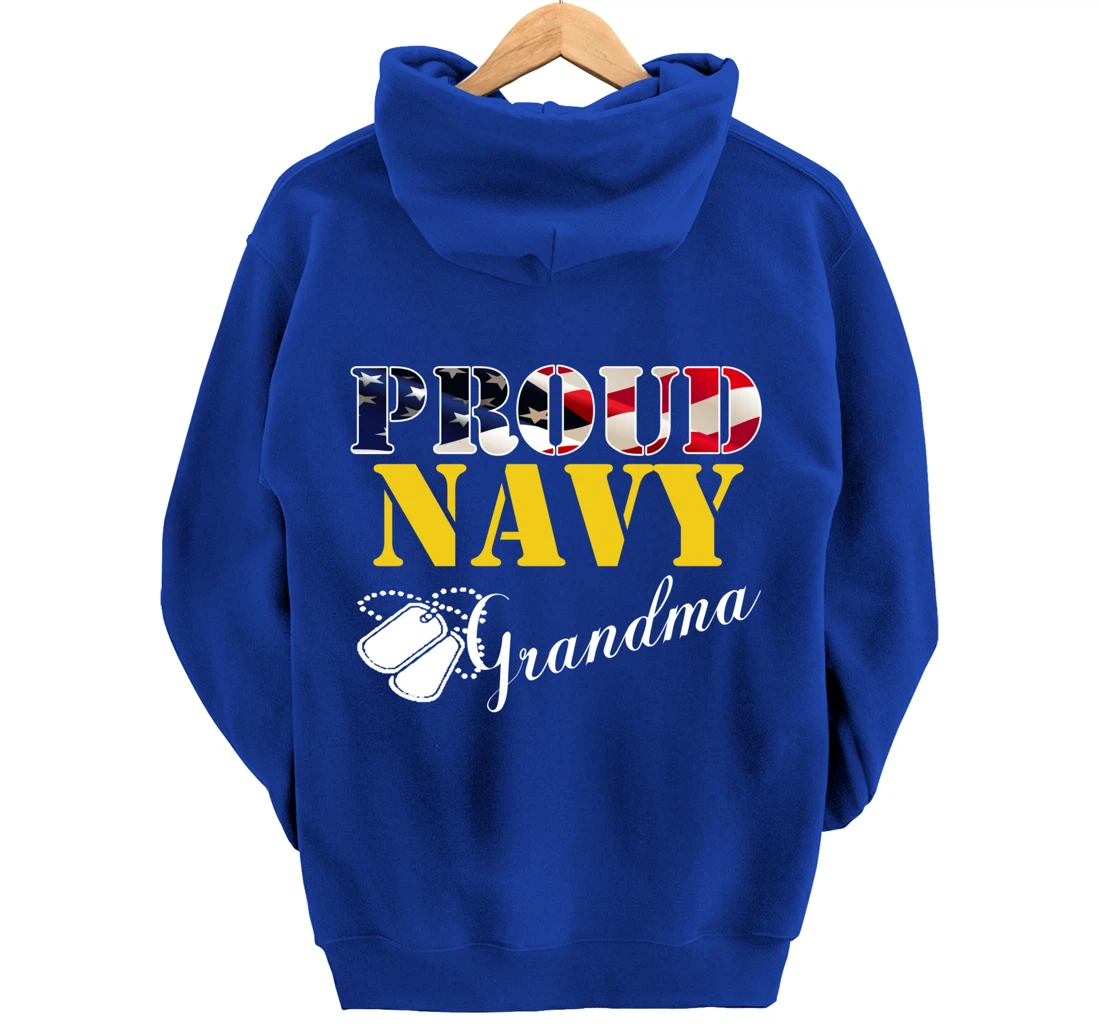 Vintage Proud Navy Grandma With American Flag Gift Veteran Pullover Hoodie