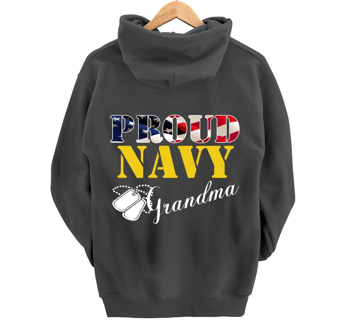 Vintage Proud Navy Grandma With American Flag Gift Veteran Pullover Hoodie