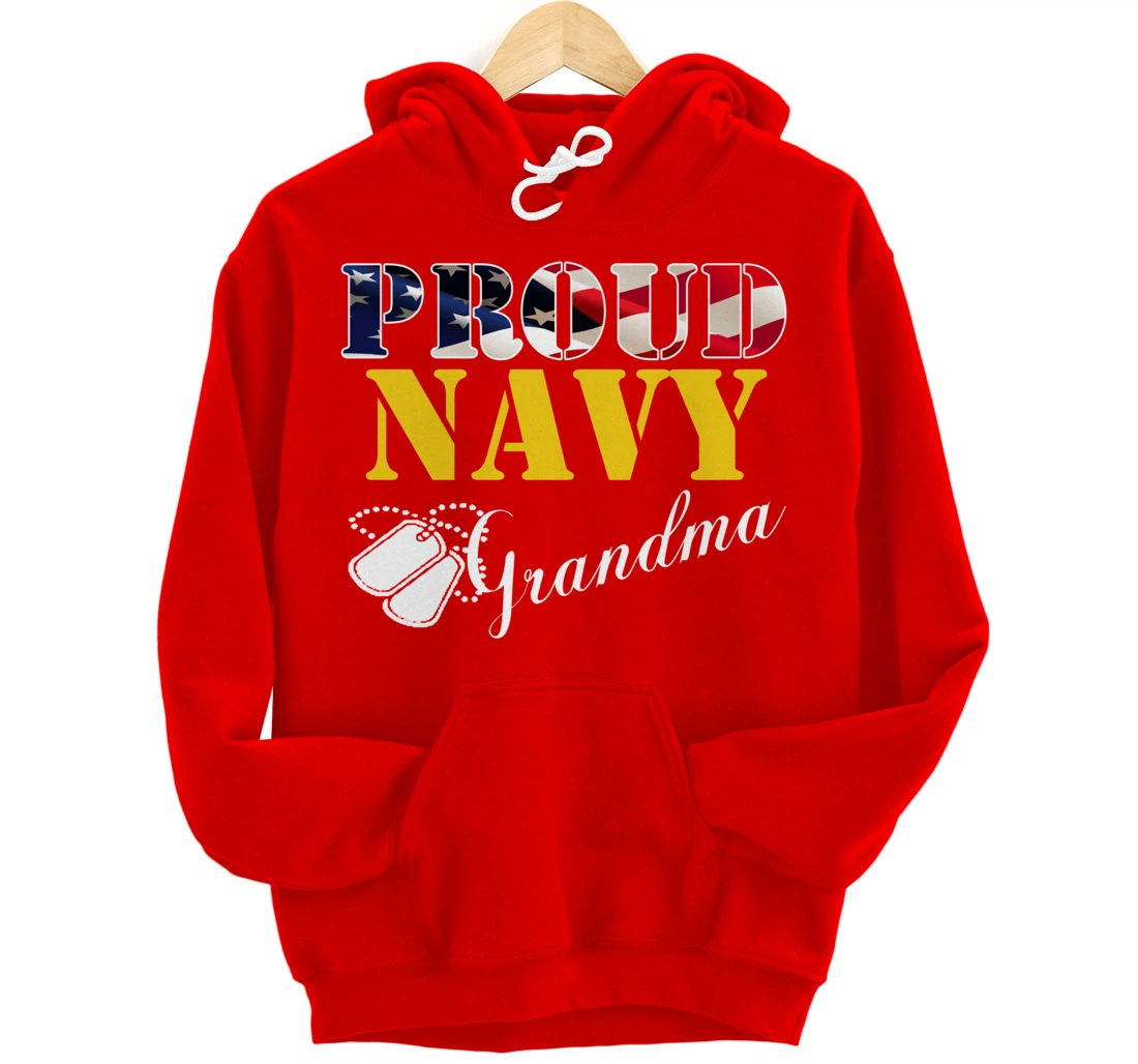 Vintage Proud Navy Grandma With American Flag Gift Veteran Pullover Hoodie