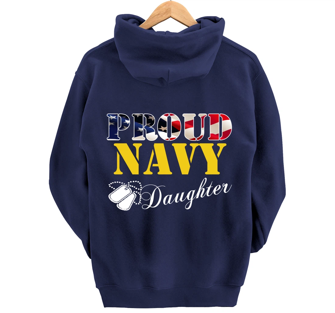 Vintage Proud Navy Daughter With American Flag Gift Veteran Pullover Hoodie