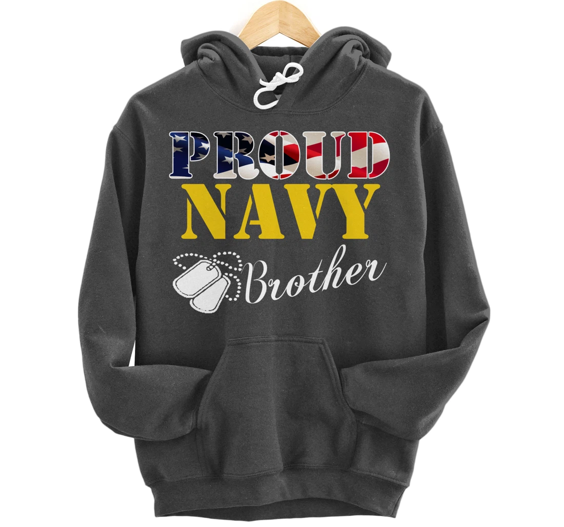 Vintage Proud Navy Brother With American Flag Gift Veteran Pullover Hoodie