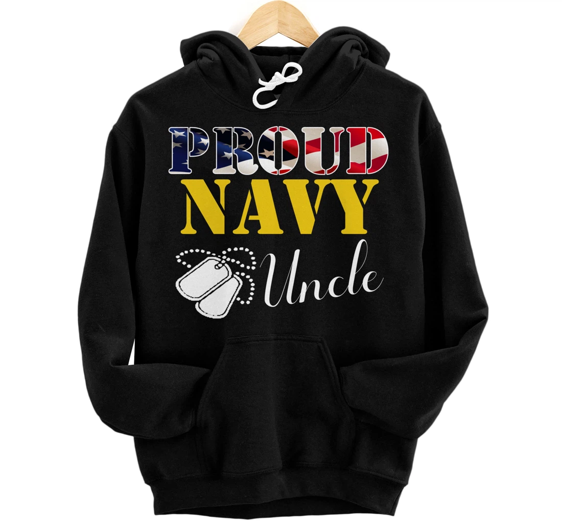Vintage Proud Navy Uncle With American Flag Gift Veteran Pullover Hoodie